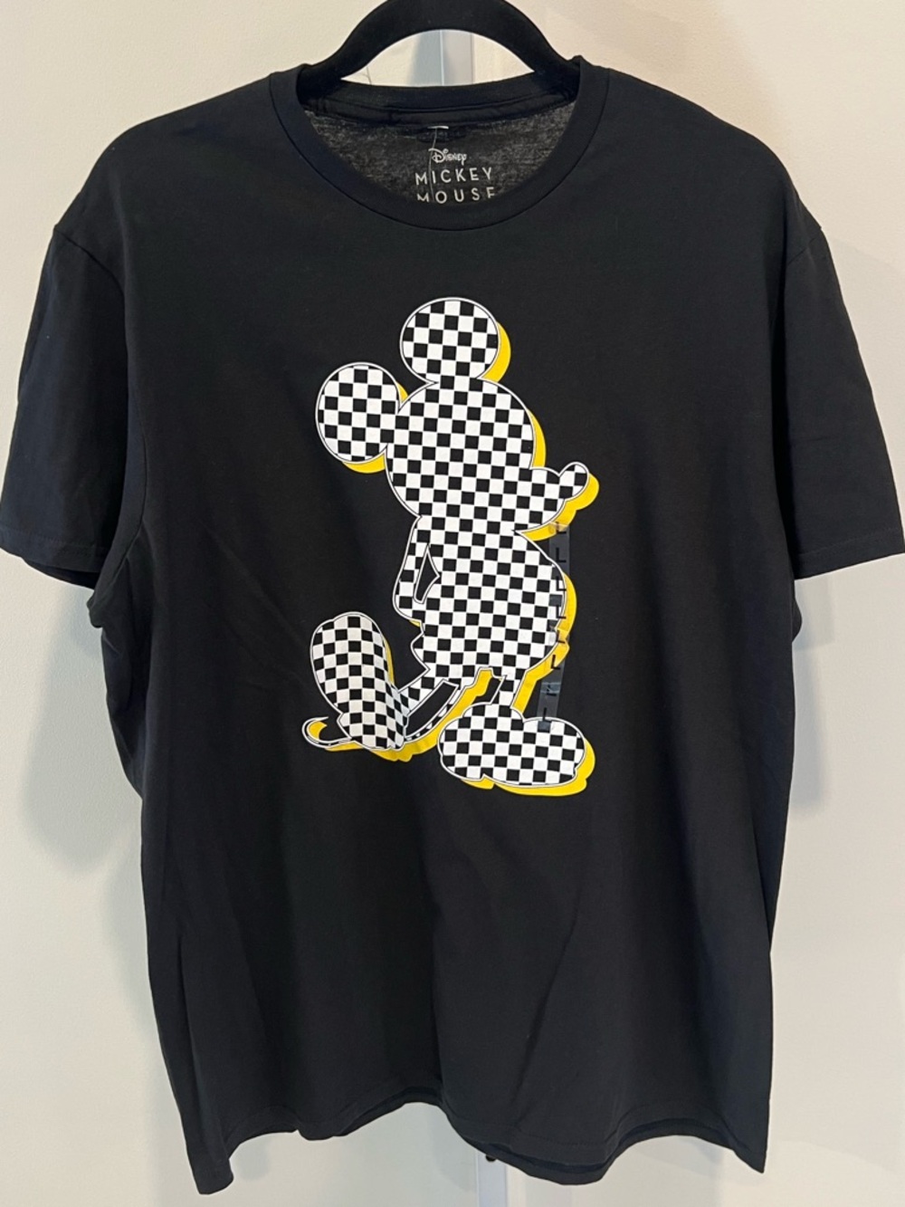 NWT Disney Mickey Mouse Black White Checkerboard Graphic Tee Shirt Mens Sz Large